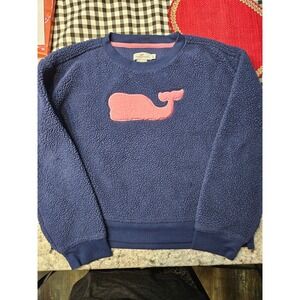 Vineyard Vines Kids Sherpa Fleece Whale Sweatshirt Blue Pink Size 14